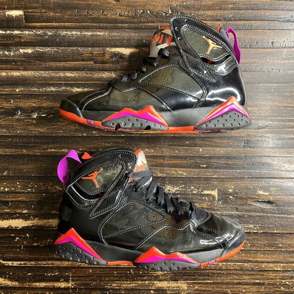 Women's Air Jordan 7 Retro Sneakers Black Patent Size 7.5 Womens 313358-006 - Picture 2 of 7